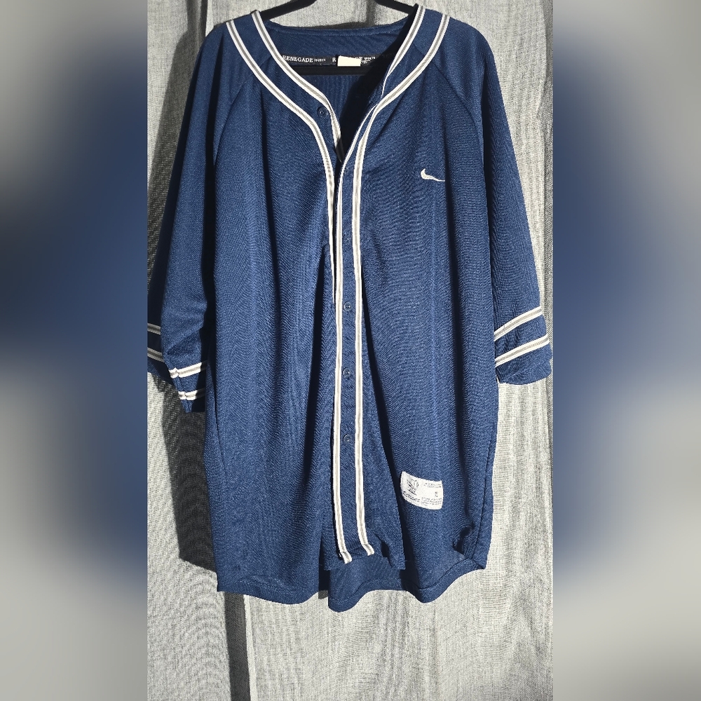 Nike Vintage Baseball Jersey Blue XL Renegade Sports Button Up Swoosh Shirt